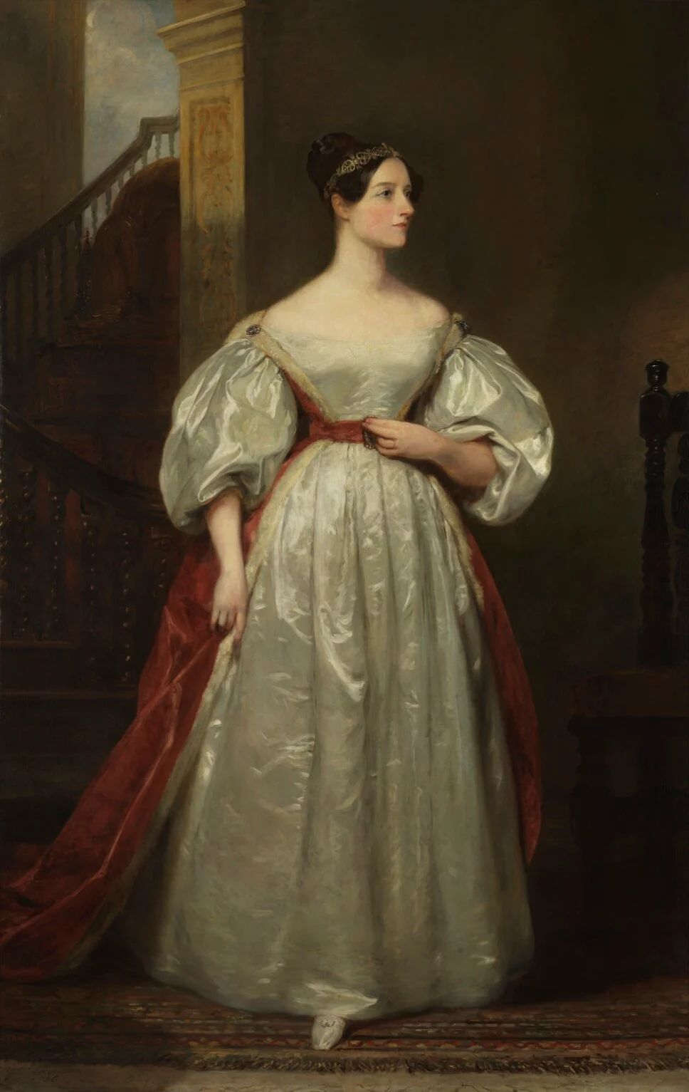 imagem mostra pintura de ada lovelace, usando um vestido em tom claro e uma capa escura